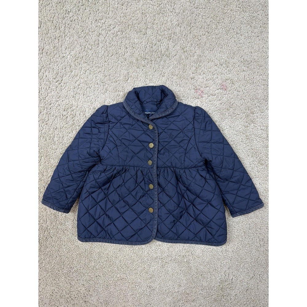 Ralph Lauren Collared Quilted Jacket Snap Button Sz 24M Blue Corduroy Collar - Picture 1 of 11